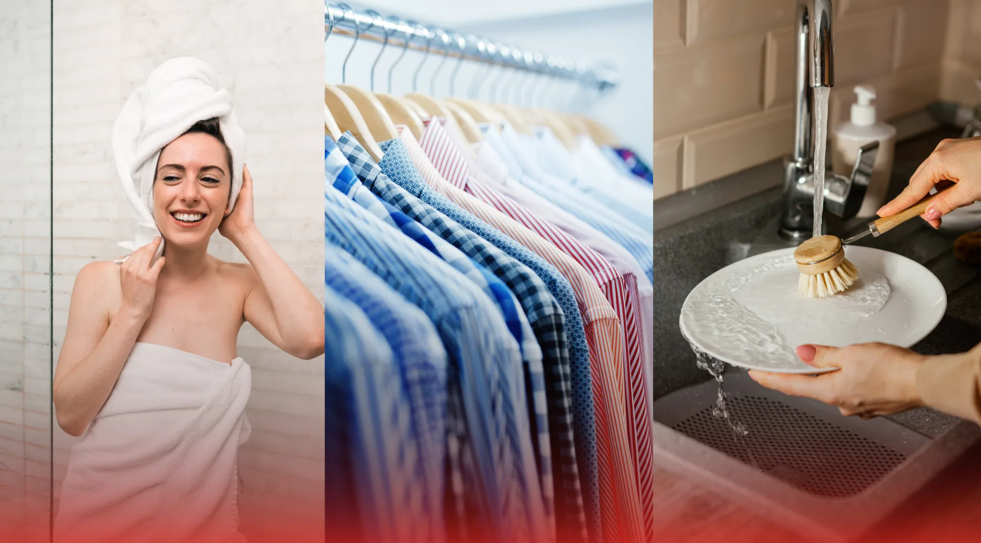 Beneficios del agua caliente en ducha, lavandería y cocina