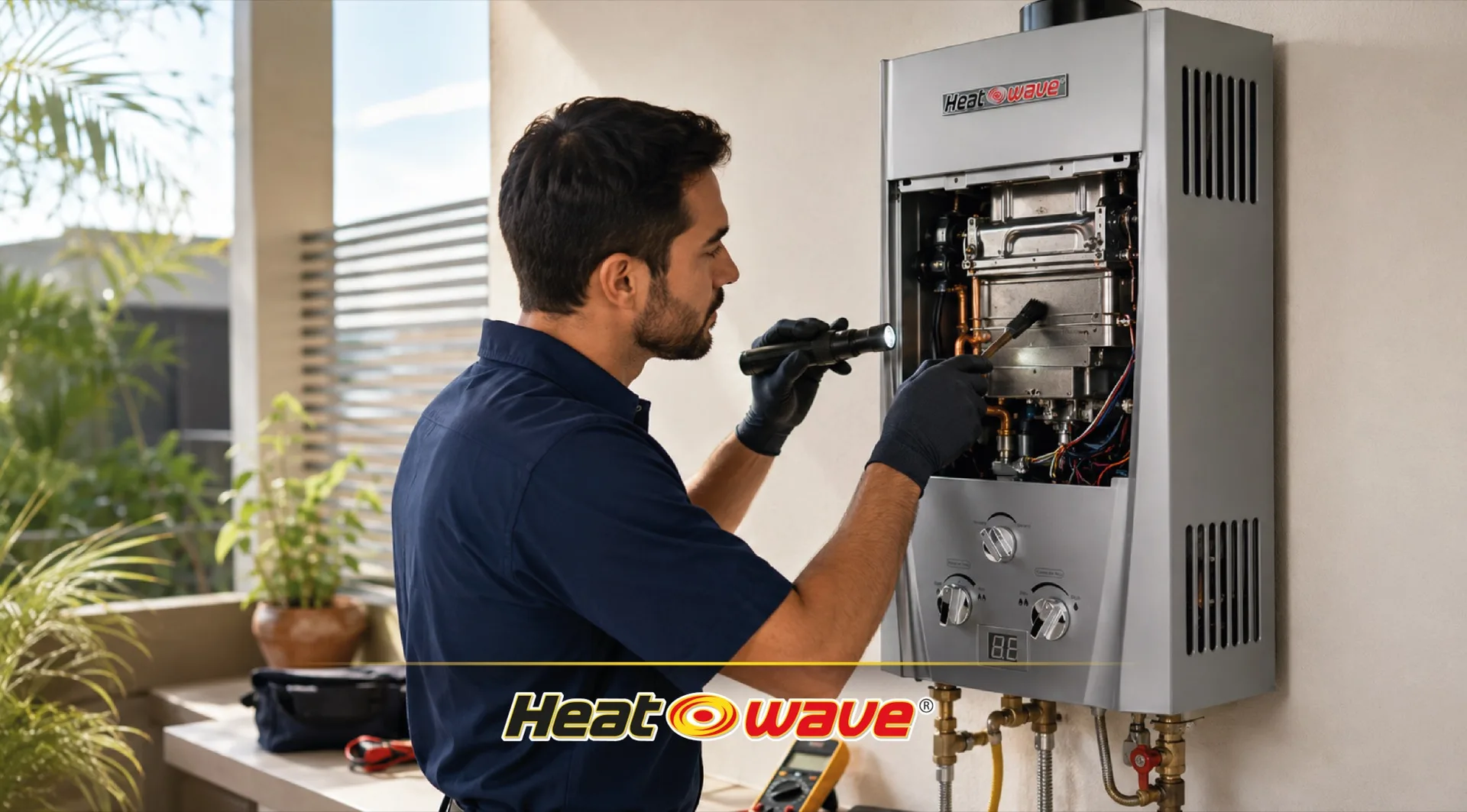 Técnico especializado revisando un boiler Heatwave