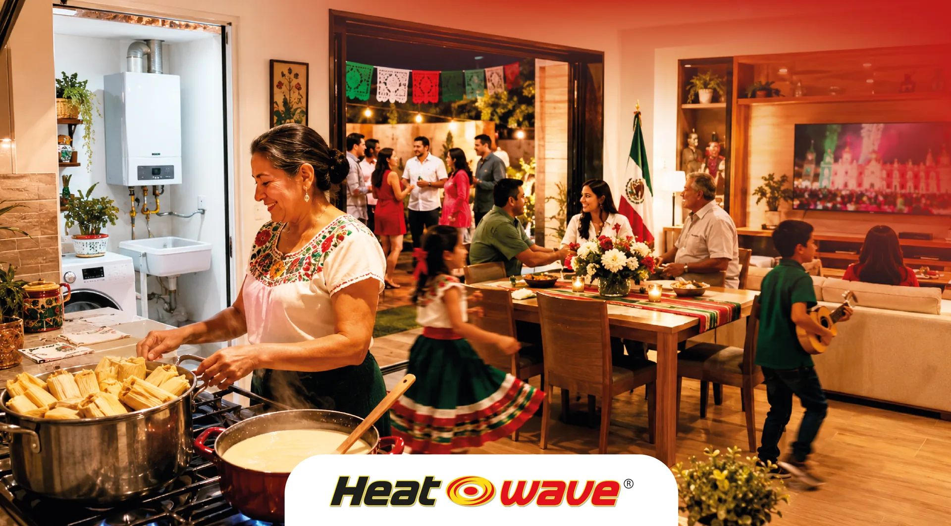 Familia reunida en casa durante la noche del Grito