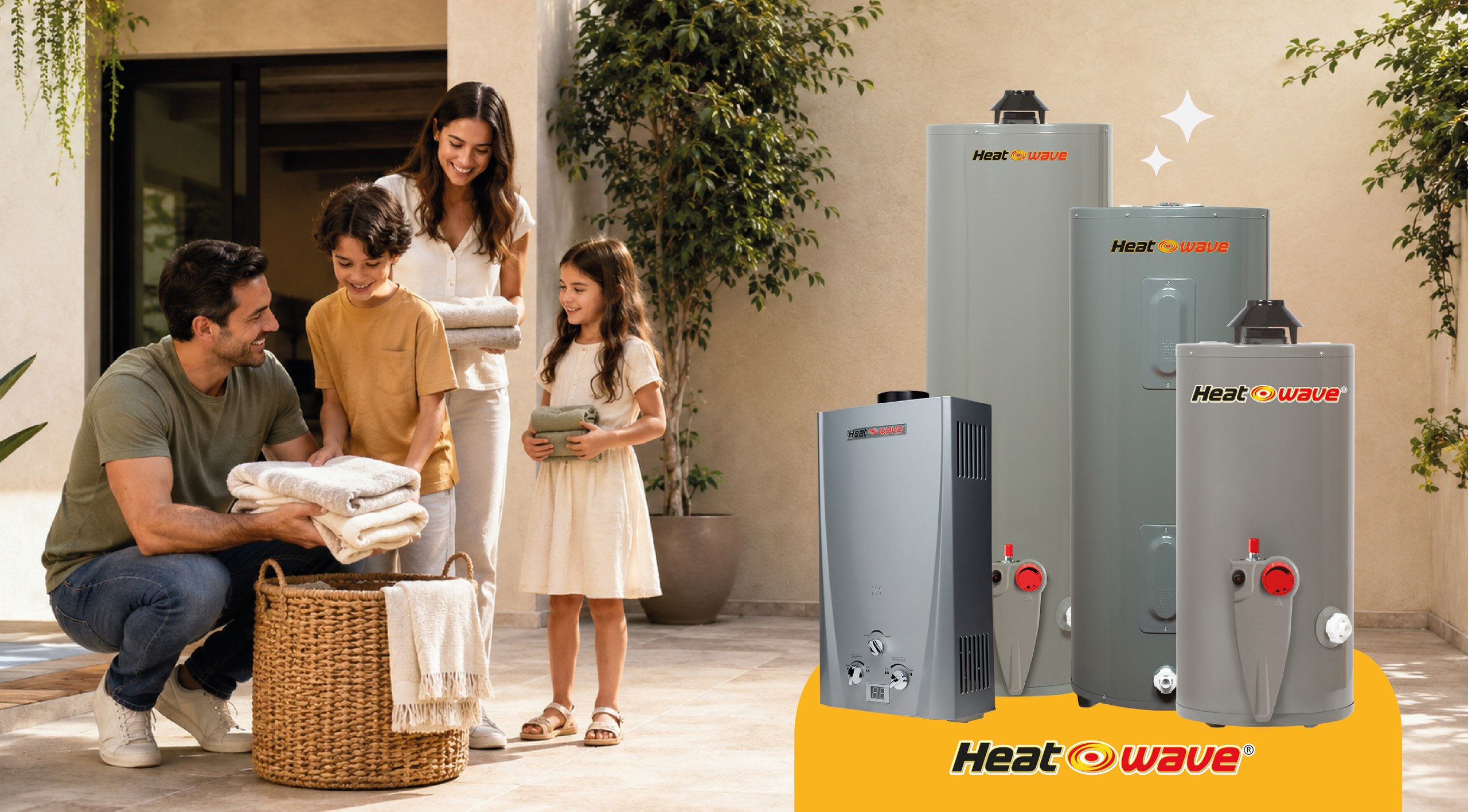Familia con la línea de boilers Heatwave